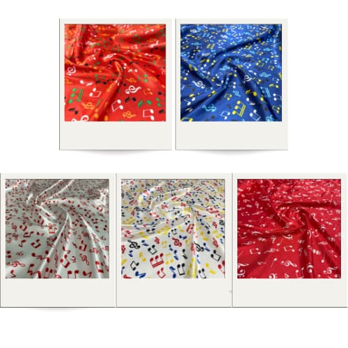 Tecido Cetim Estampado Notas Musicais Coloridas 1,40m Festas e Fantasias
