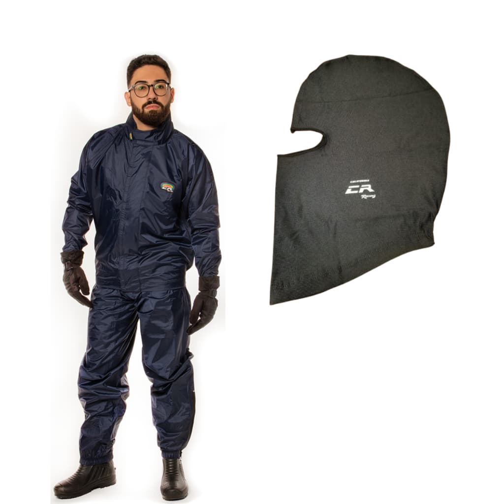 Kit Balaclava + Conjunto Chuva California Racing Nylon Azul