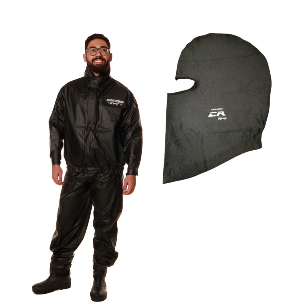 Kit Balaclava + Conjunto Chuva California Racing PVC Luxo Preto