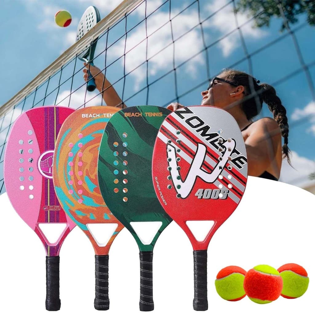 Kit Raquete Beach Tennis Fibra de Carbono Capa Protetora + 3 Bolinhas de Beach Tennis Cor Sortida