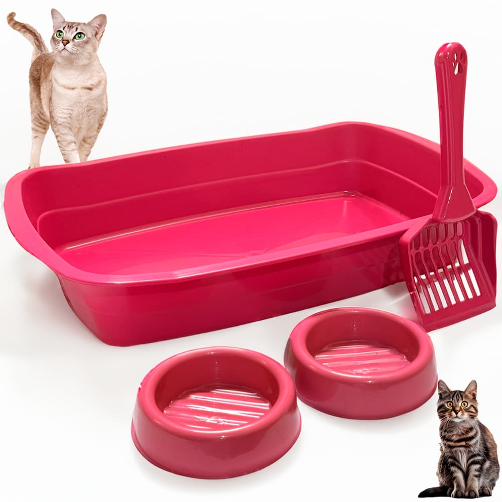 Caixa de Areia Com Pazinha e Comedouro Bebedouro Bandeja Higiênica Para Areia de Gato