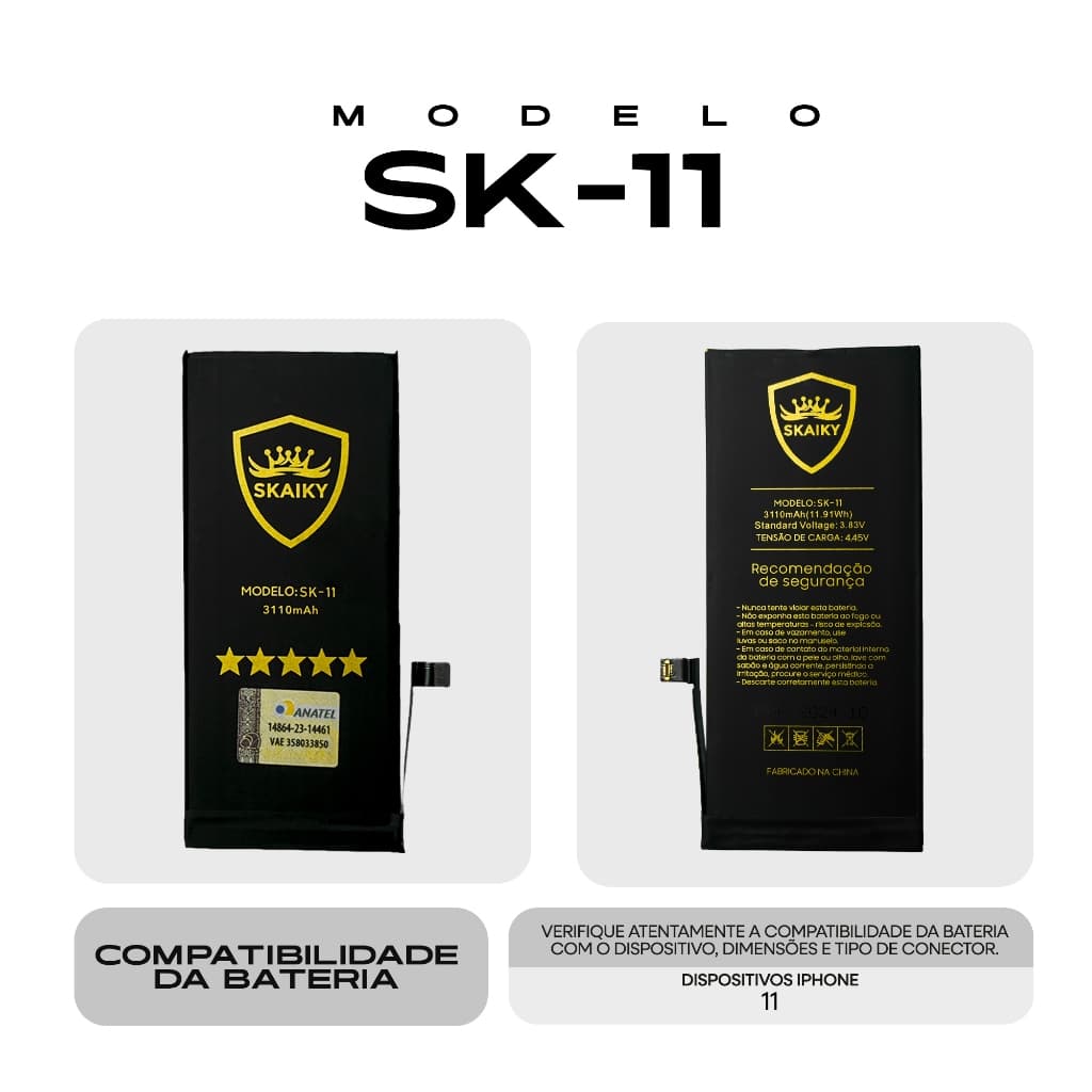 Bateria Premium Oficial Skaiky Compativel Com IPhone 11 Homologada Anatel