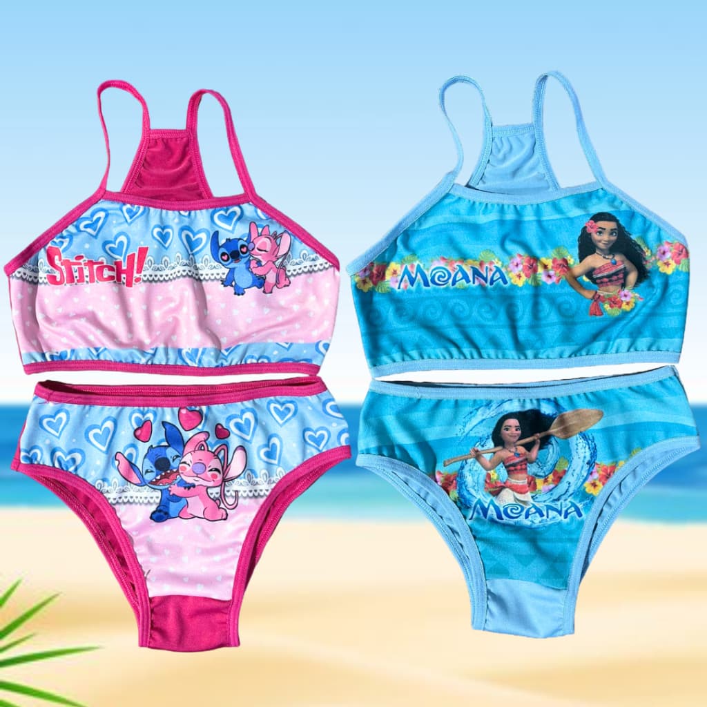 Kit 2 Conjunto Biquíni Infantil Moda Praia Sublimado Calcinha e Top desenhos presente menina natal