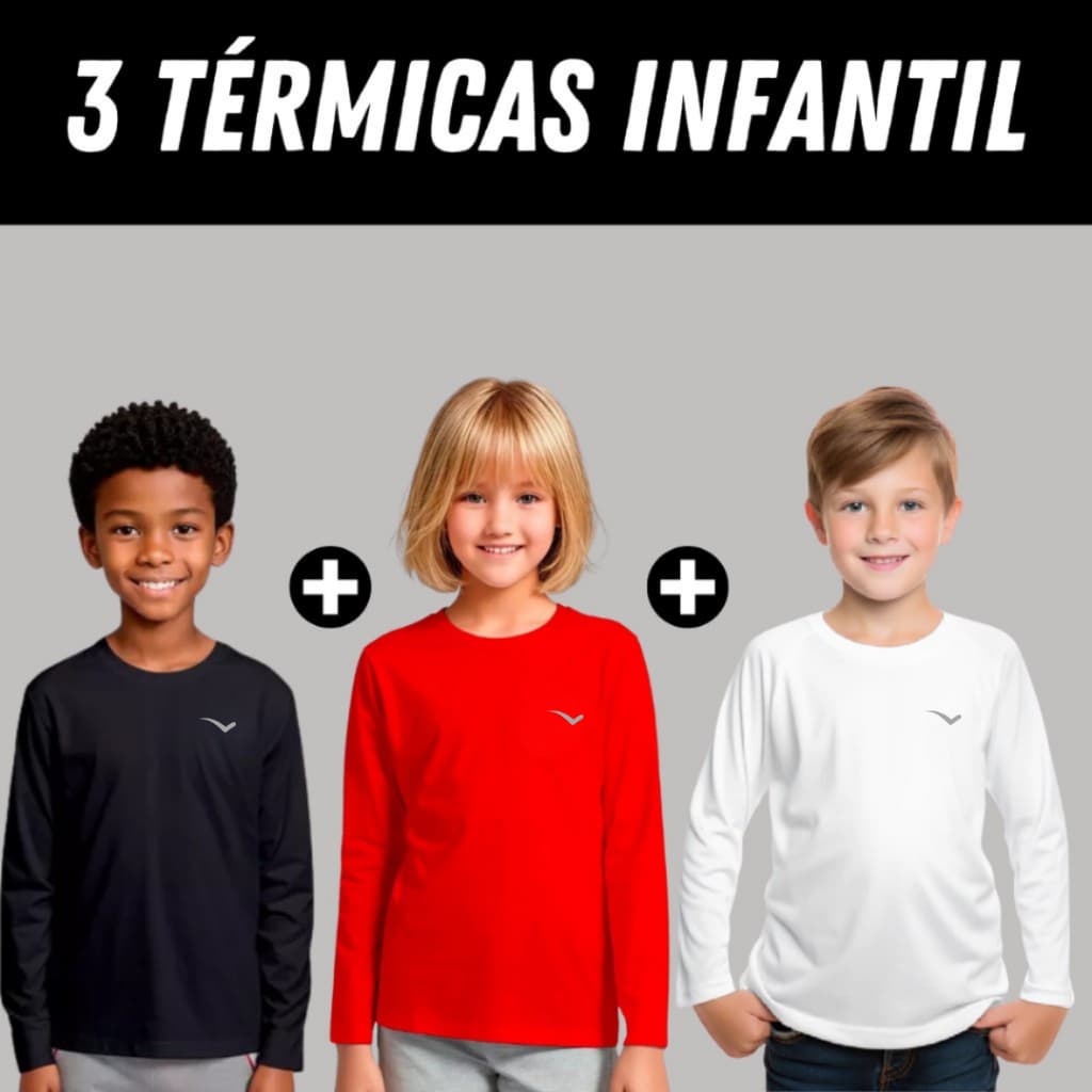 Kit com 3 Camisas térmicas fenix Infantil proteção solar UV 50+