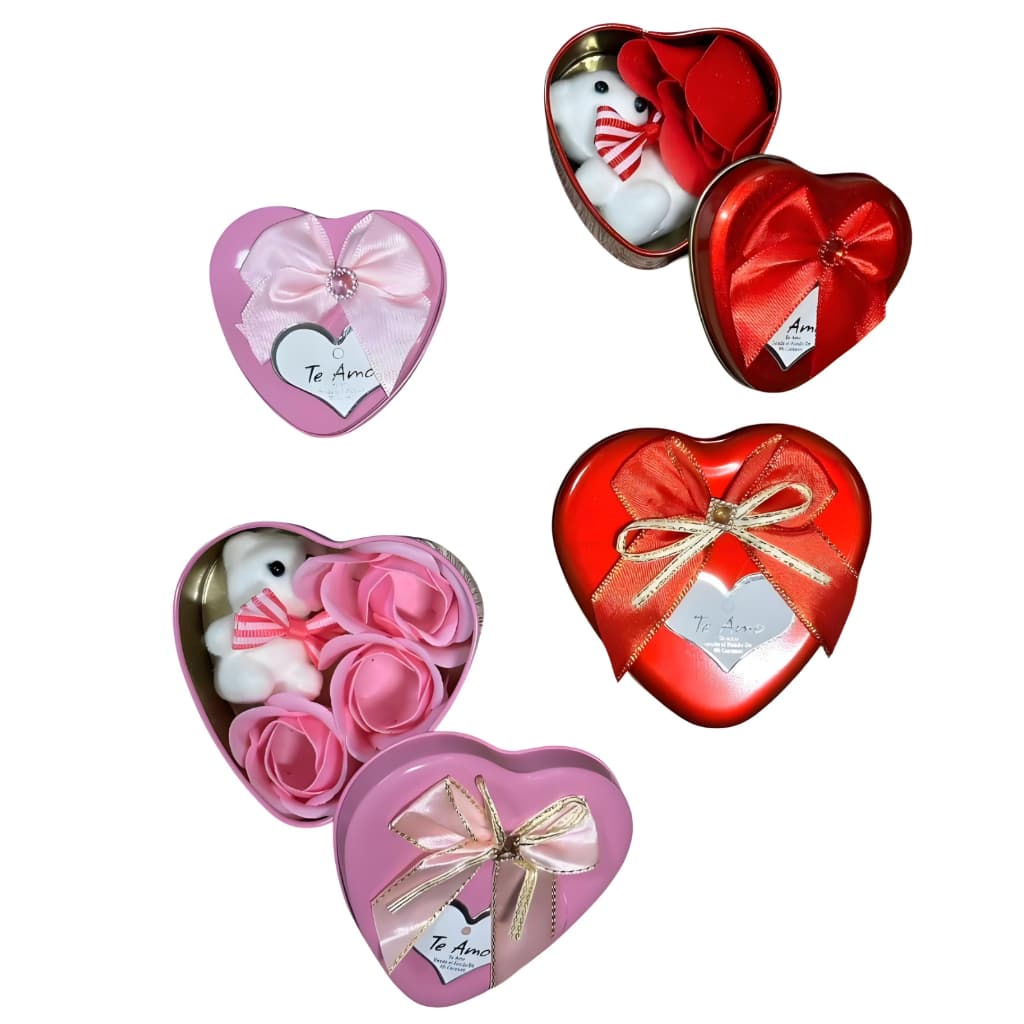 Caixa De Presente Em Metal Com Ursinho E Flores