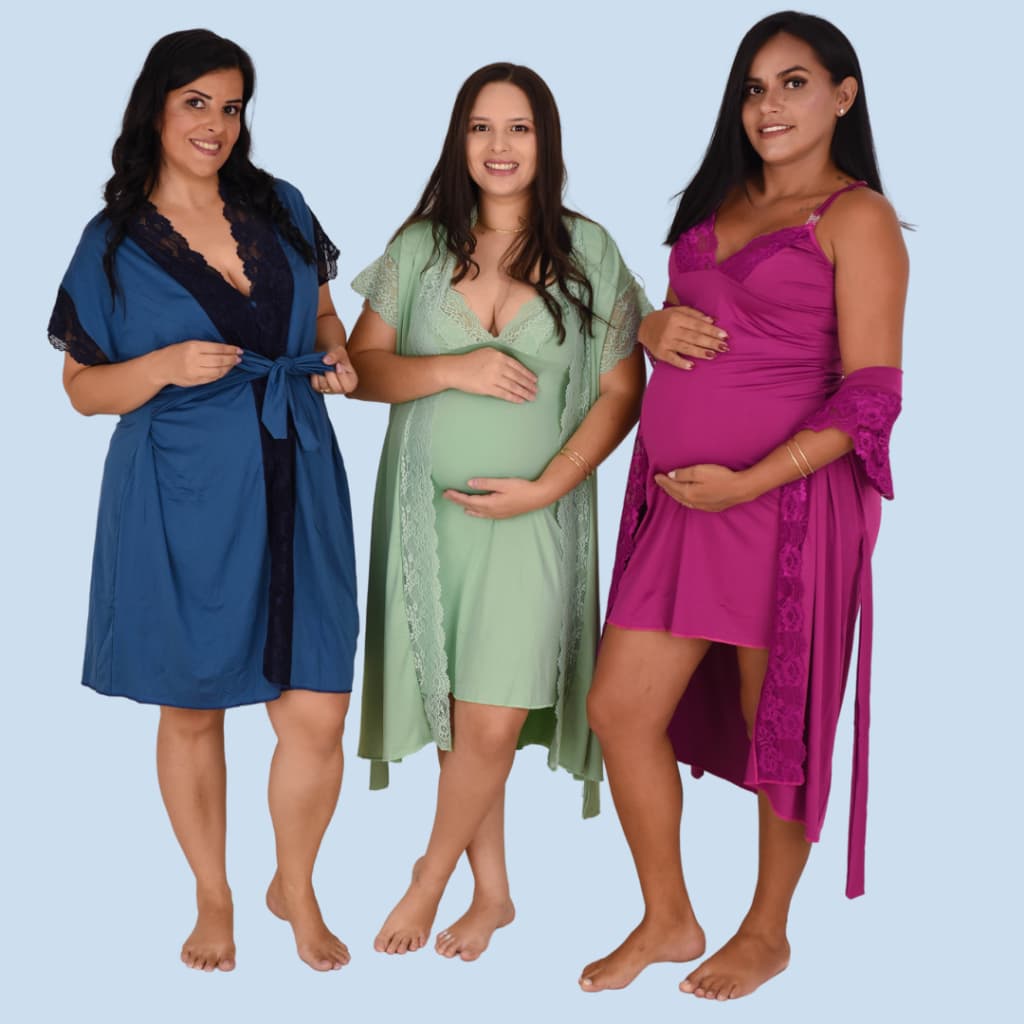 Camisola de amamentação com abertura e Robe com Renda