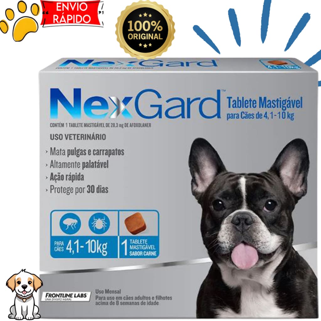 Antipulgas e Carrapatos Nexgard para cães de 4,1 a 10kg - Envio Rápido