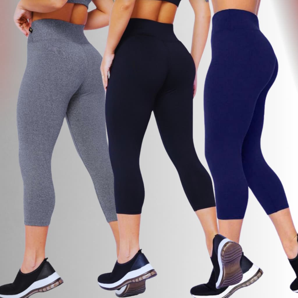 KIT 3 Corsario Feminino Capri Academia Cintura alta Suplex tecido grosso