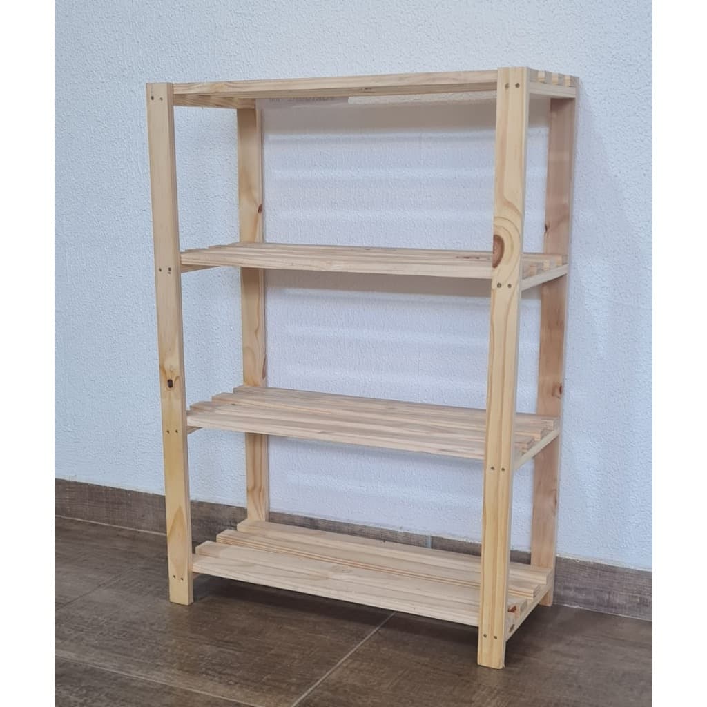 Estante Com 4 Prateleiras De Madeira Moderna Pinus 100x70