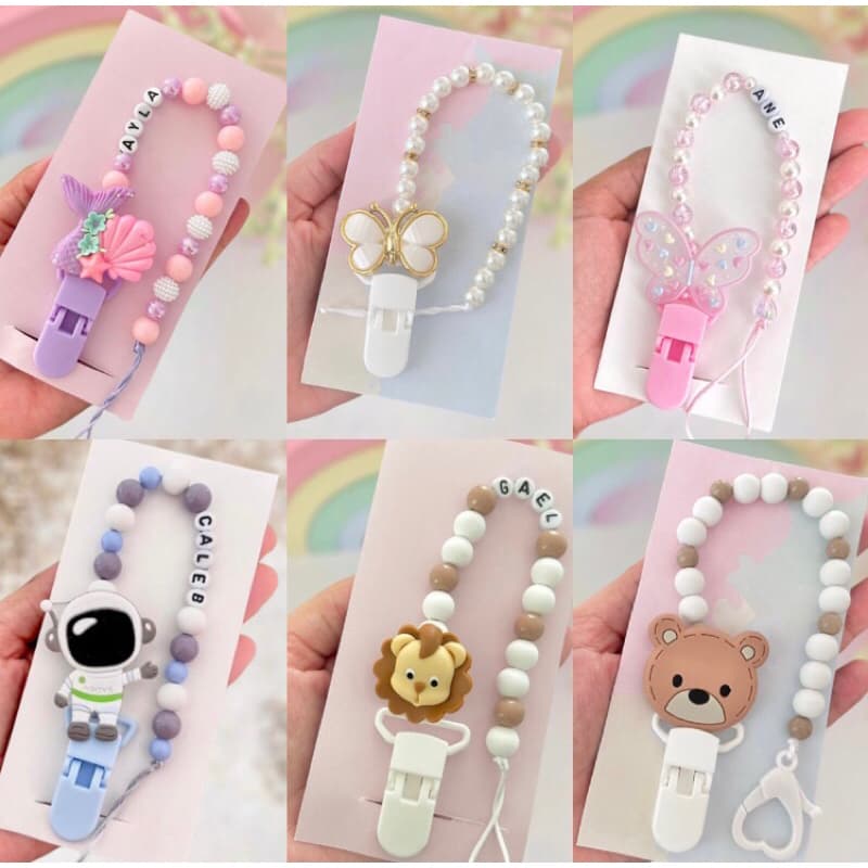 prendedor de chupeta personalizado com nome do bebê