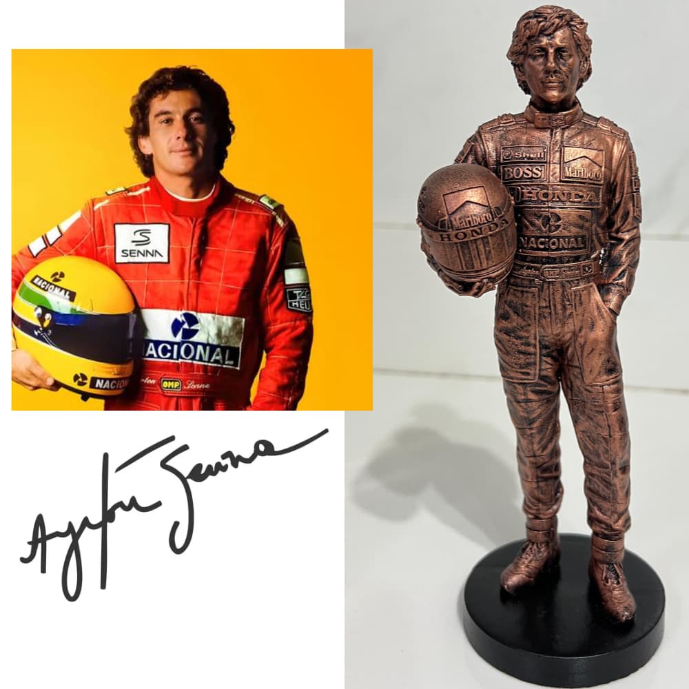 Miniatura Ayrton Senna 19cm – Estátua em Resina para Fãs de Fórmula 1