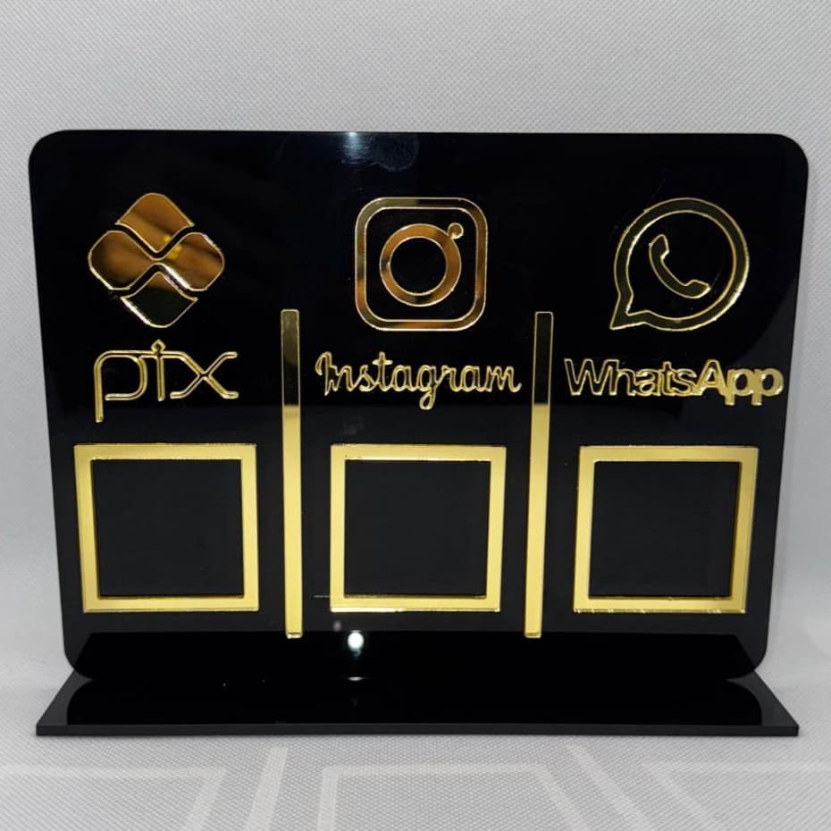 Placa Pix Qr Code Display 3 Em 1 WhatsApp Pix Insta Em Acrílico Espelhado Elegante