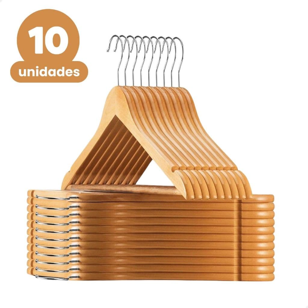 Kit Cabide De Madeira Para Roupas Calça Adulto 10 Unidades
