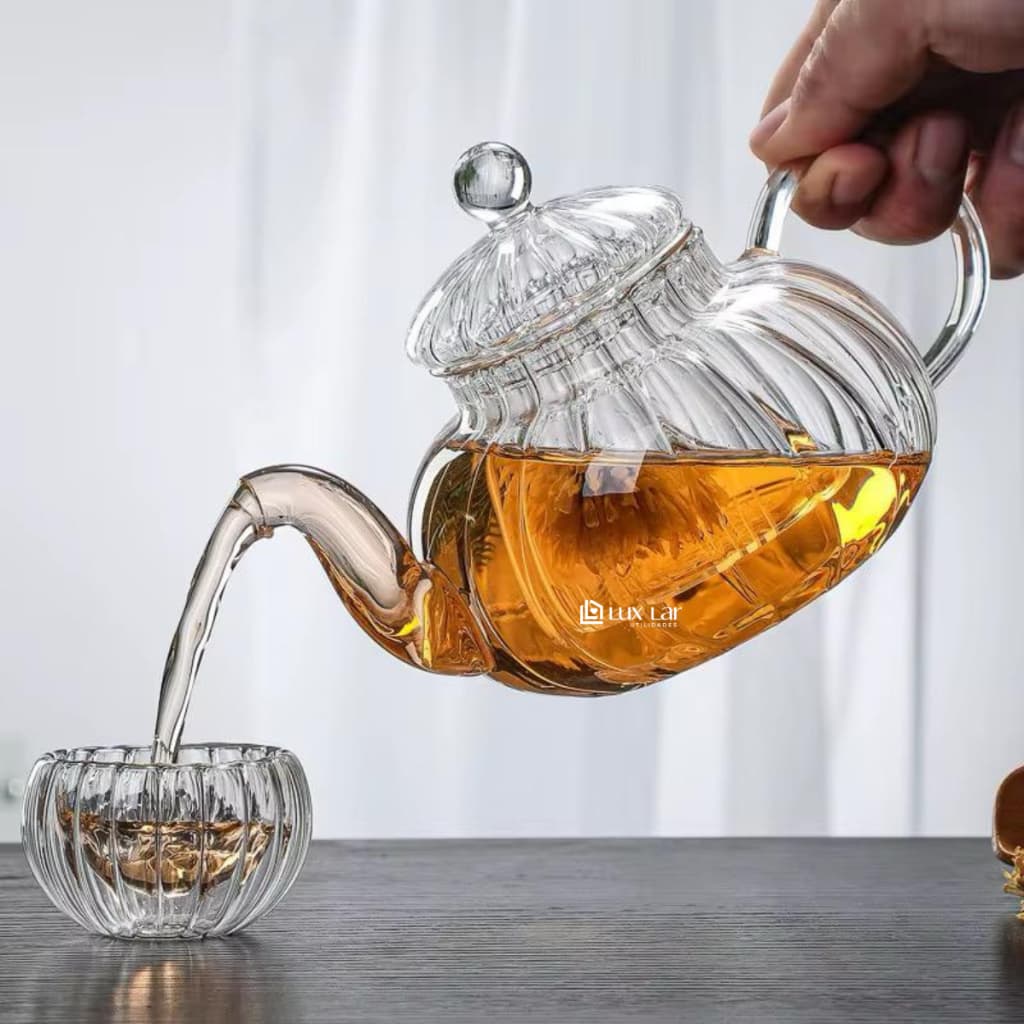 Chaleira Bule de Vidro com Infusor Borossilicato para Chá Café com Tampa Transparente Resistente-