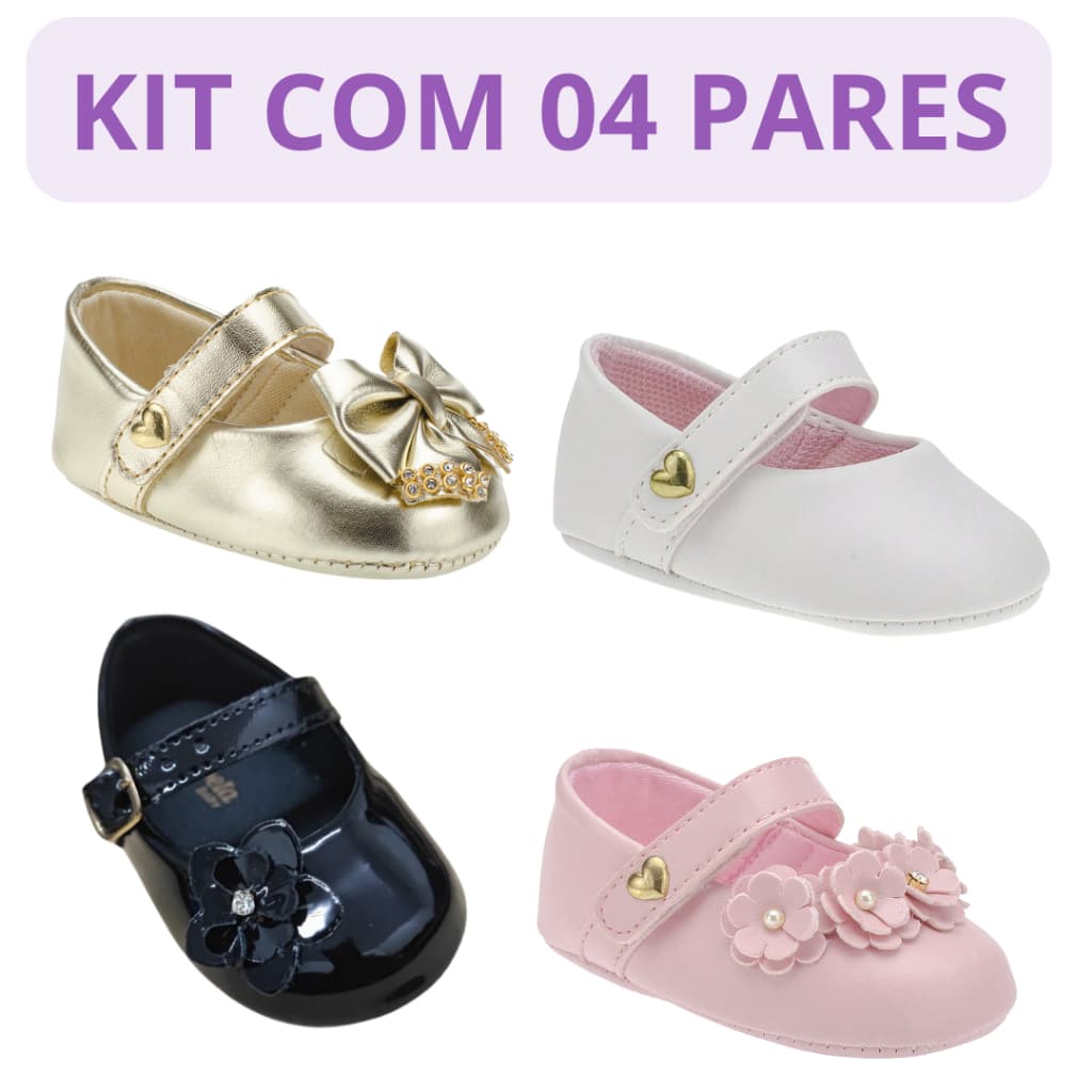 sapatinho bebe menina sapatilha super macia e confortavel uso diario e formal - Kit Sapatilha Bebê Menina Super Macia