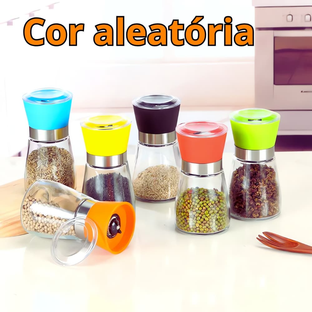 Moedor Triturador De Temperos, Sal, Pimenta E Especiarias De Vidro e Inox Premium