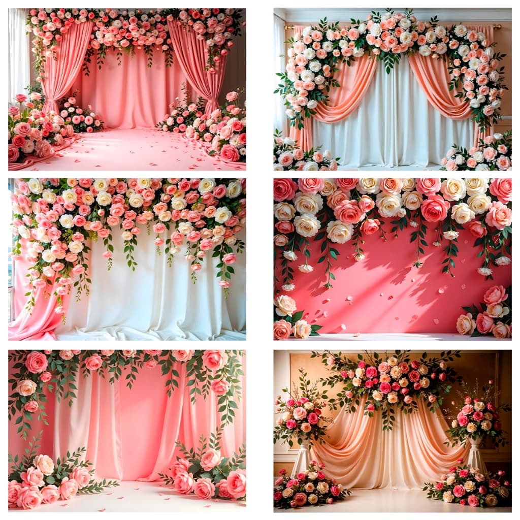 Fundo Fotográfico Floral Casamento 3D Em Tecido Sublimado 1,5x2,2 Mt
