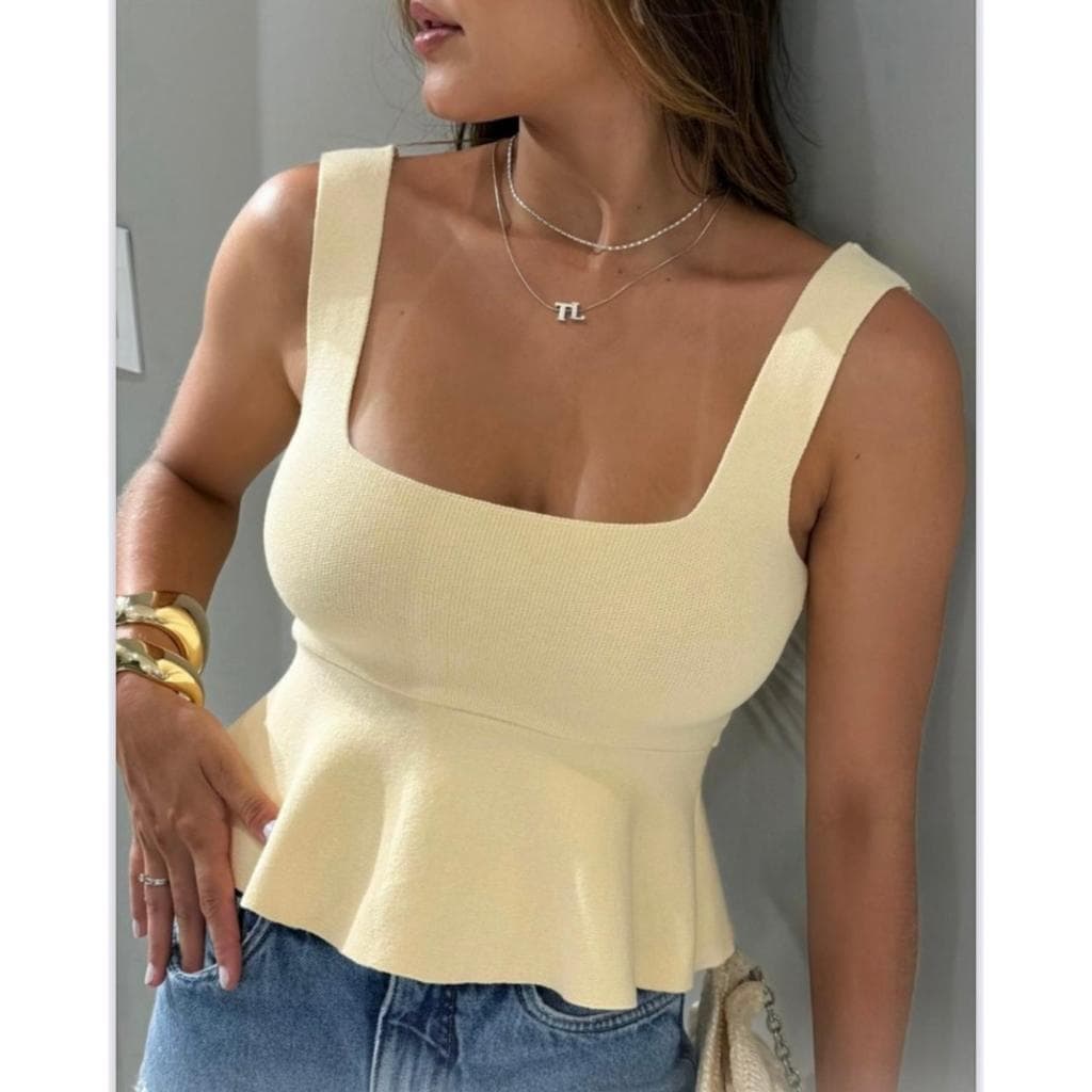 Blusa Bata Regata Feminina Com Babado Peplum Tricot Modal Verão 2025 Realize Trico Rodadinha