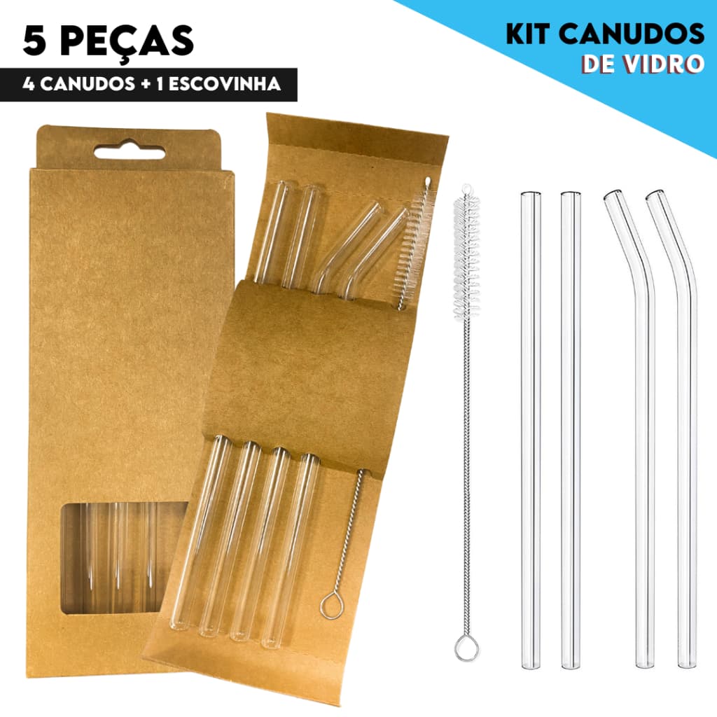 Canudos de Vidro Reutilizáveis Com Escova Para Limpeza - Kit Ecológico - AERO