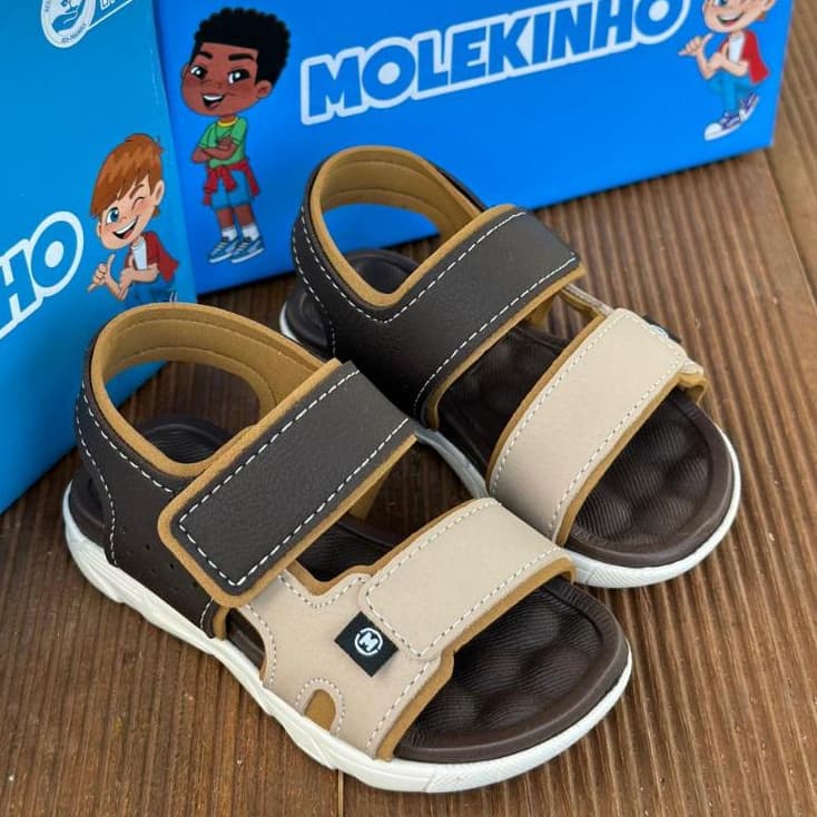 Sandália Bebê Molekinho Confortável Papete Infantil Menino Fecho Velcro