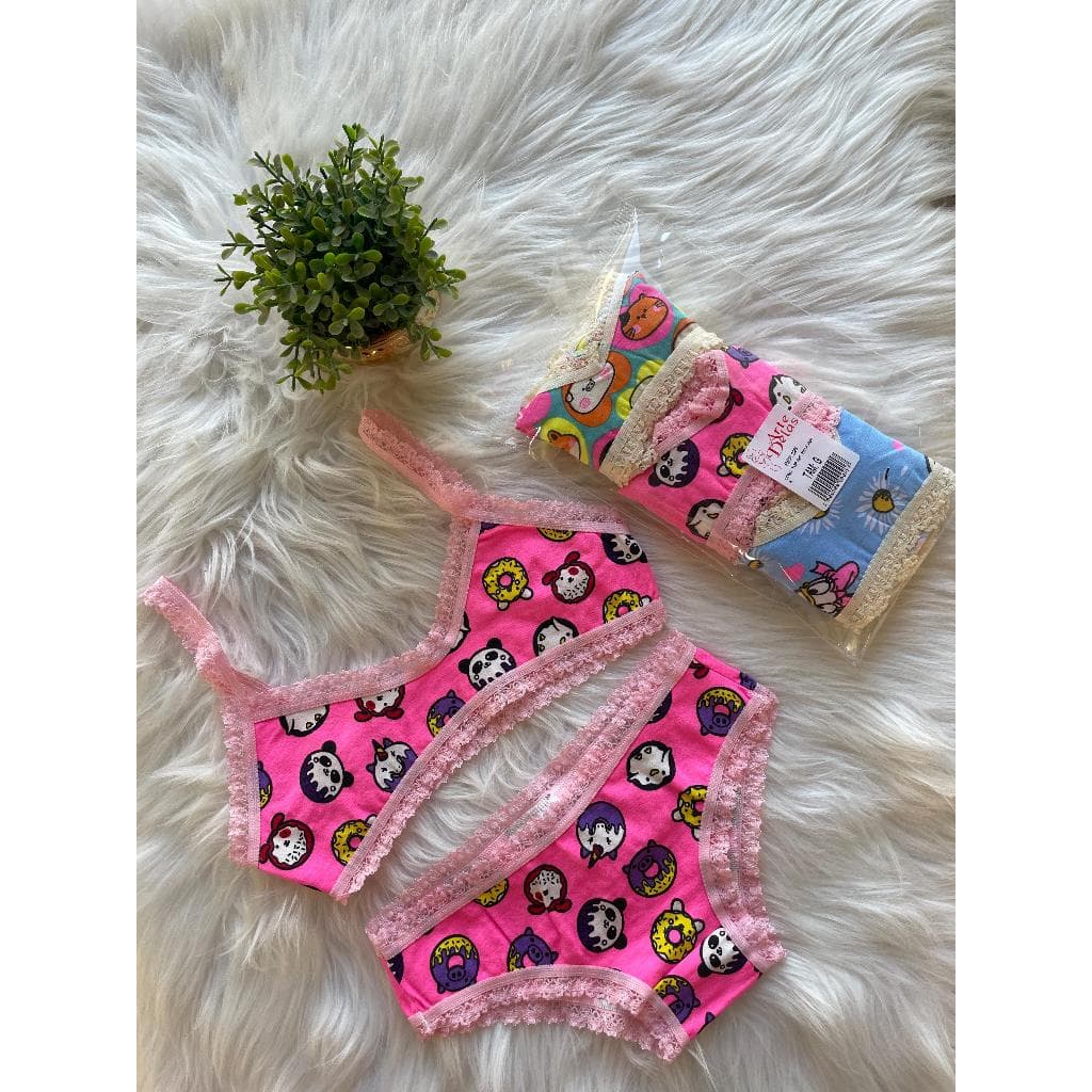 Kit 3 Conjuntos Infantil Menina Top Renda Algodão P ao GG