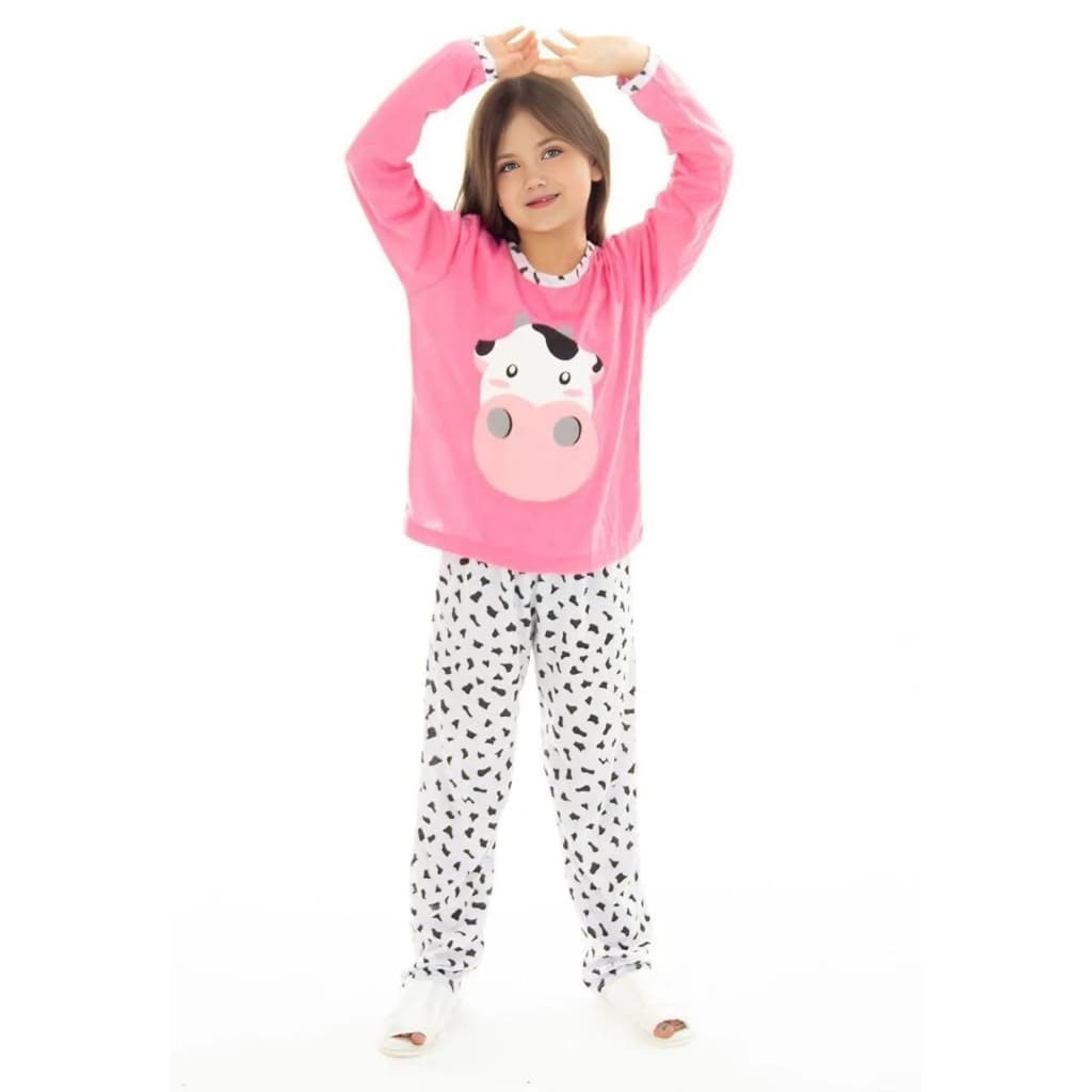 Pijama Longo Infantil Feminino Estampa Vaquinha Manga Longa Inverno