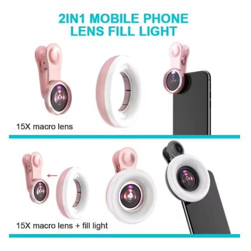 Lente Macro Com Luz Foto Celular Cílios Estética Zoom 15x LED Flash Light F-191