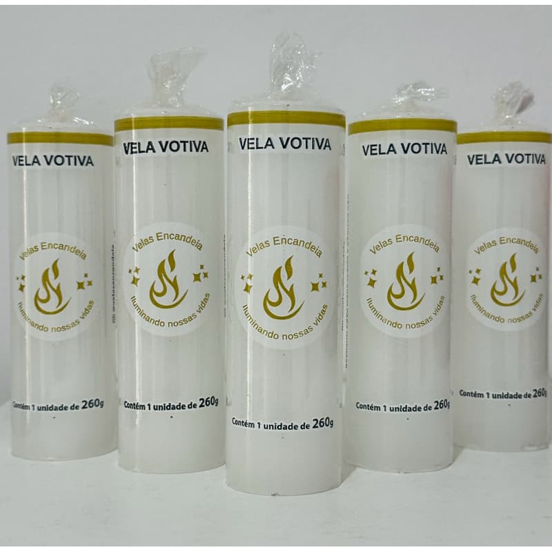 Kit com 12 Velas Votivas Branca de 260g / 7 Dias - Parafina 100% Pura