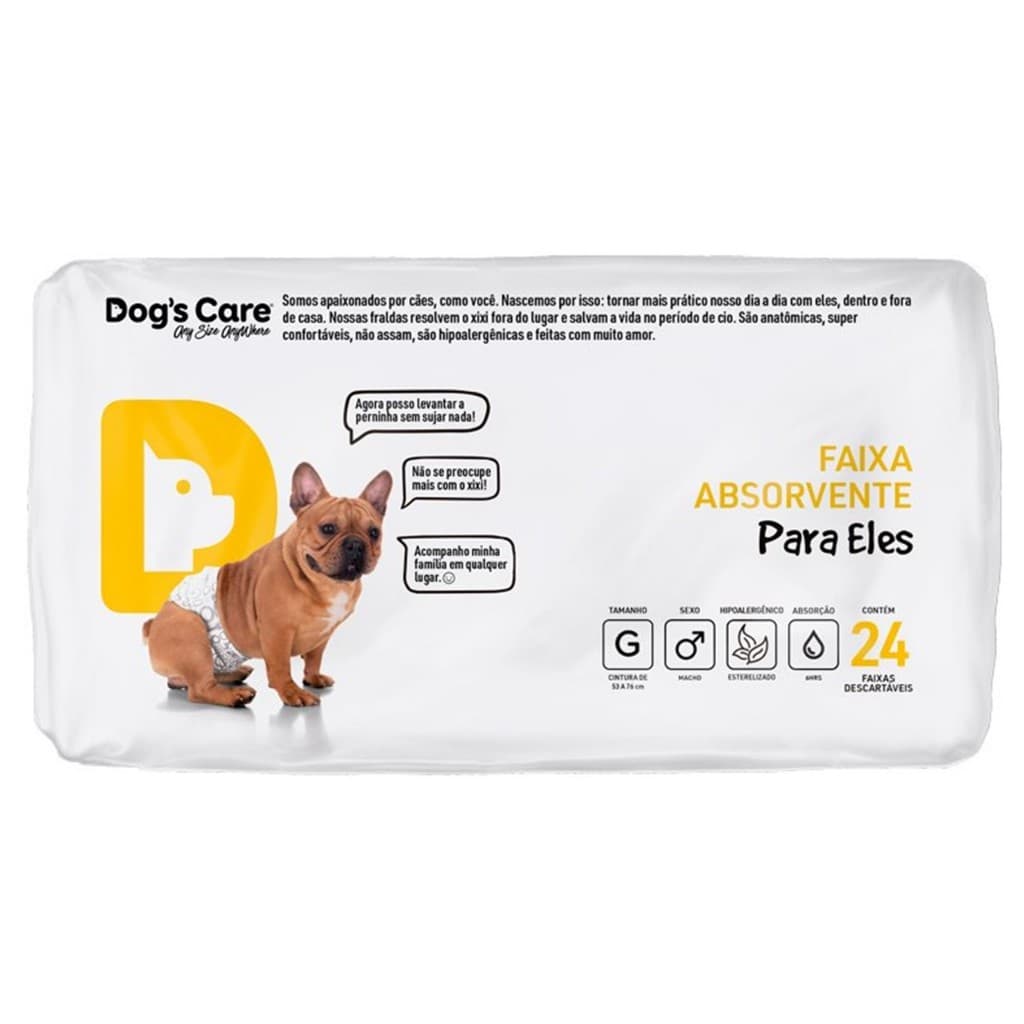 Fralda Descartável Higiênica Cão Macho Dogs Care Tam G 24 Un