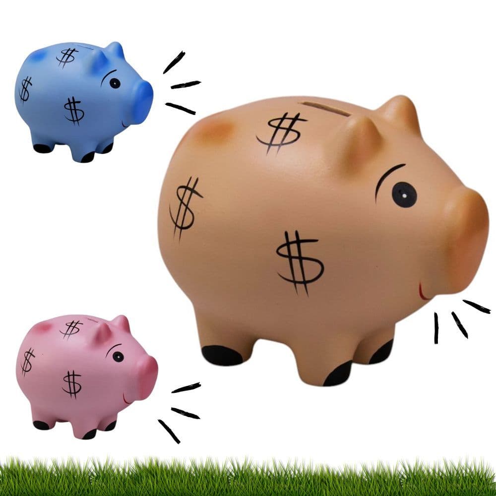 Porco Cofre Bolinha Cofrinho Fofo Para Notas ou Moedas Cores Rosa Azul e Salmão