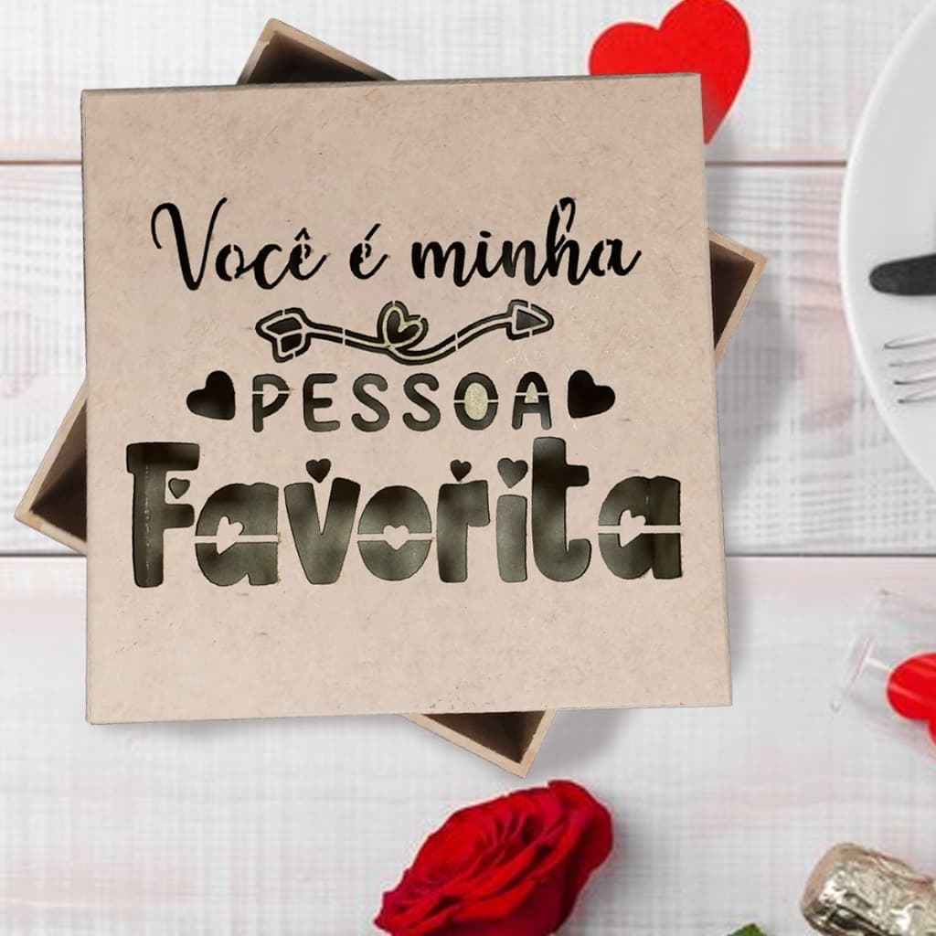 Caixa Presente Namorados Parceira Companheiro Amor Paixão em MDF Decorada Temas Românticos 15x15x5