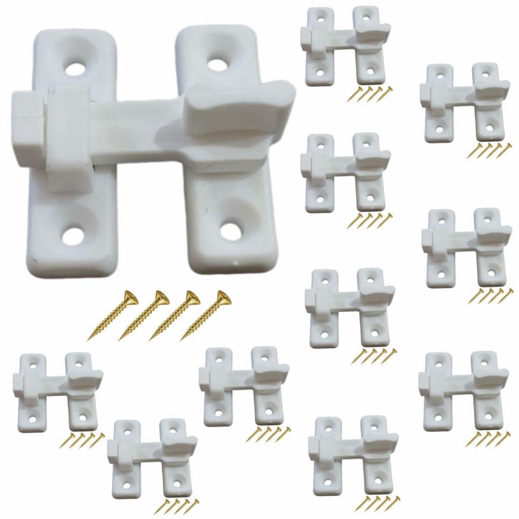 Kit 10 Fecho Plástico Para Porta Sanfonada Com Parafusos Branco