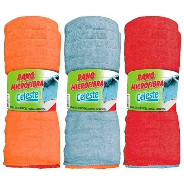 kit 3 Panos Microfibra Celeste 48x58 Limpeza Multiuso Chão Carro Prato Vidro Móveis