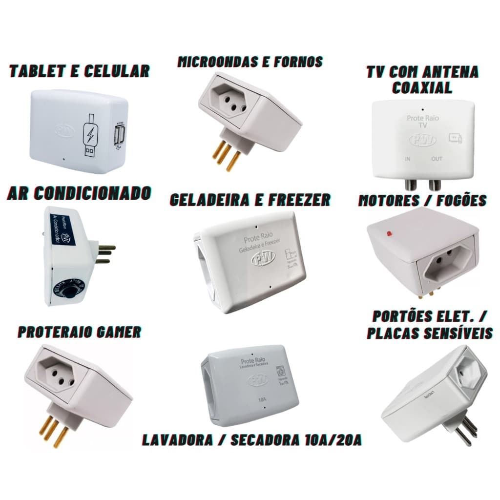 Protetores de Raios e Instabilidades Elétricas PW, contra: Surtos, Sobrecargas, Descargas, QUEDAS DE ENERGIA