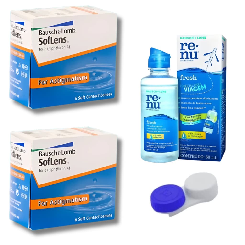 2 Caixas de Lente De Contato Soflens Toric Astigmatismo + Estojo + Renu60ml