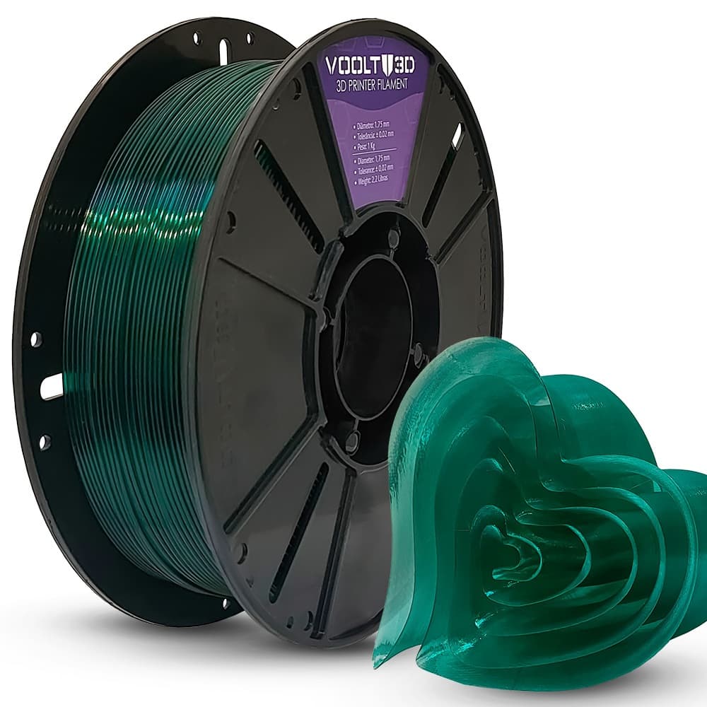 Filamento PLA Verde Translúcido 1kg – Efeito Transparente, 1.75mm, Impressão 3D