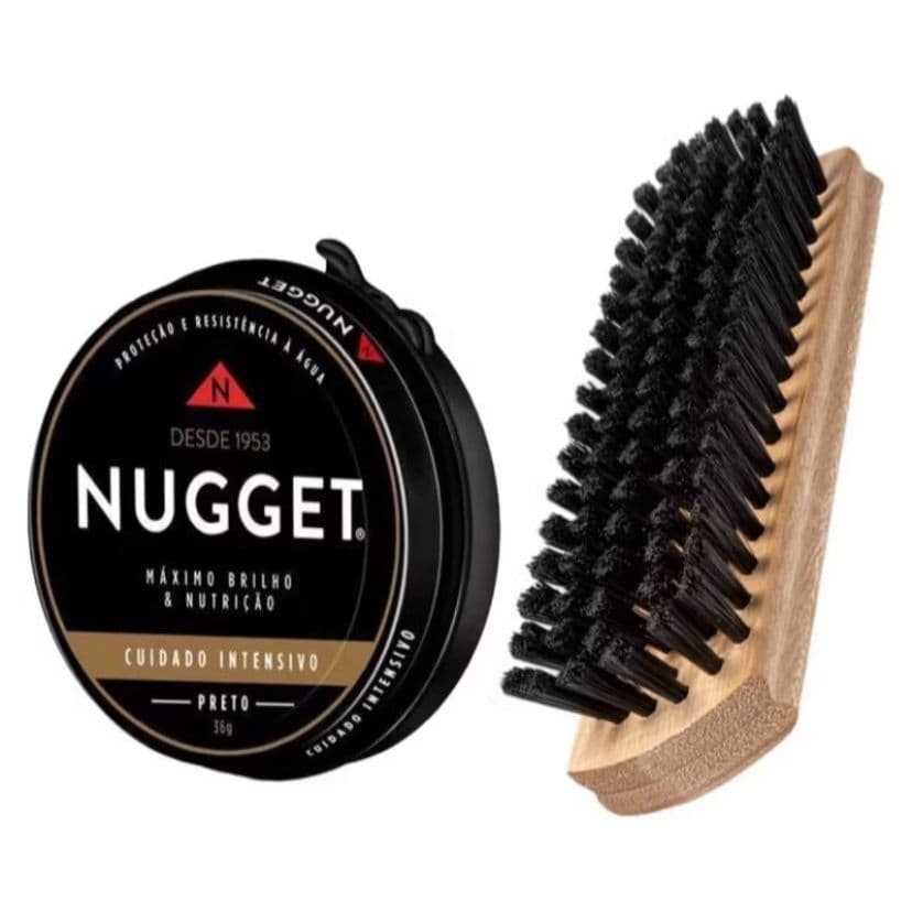 Kit 1 Escova De Sapato + 1 Graxa Pasta Nugget Preta ou Marrom Lata 36g