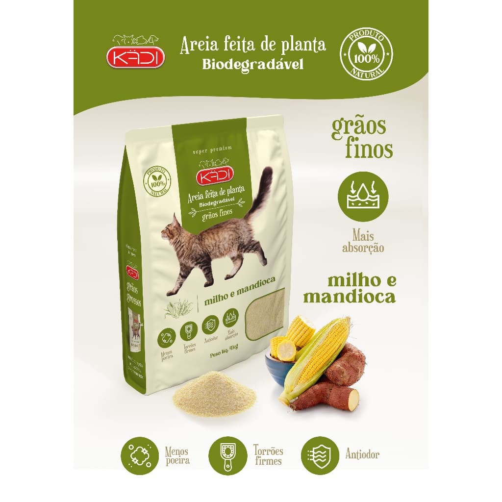 Areia Higiênica P/ Gatos Grãos Finos Kadi 4kg