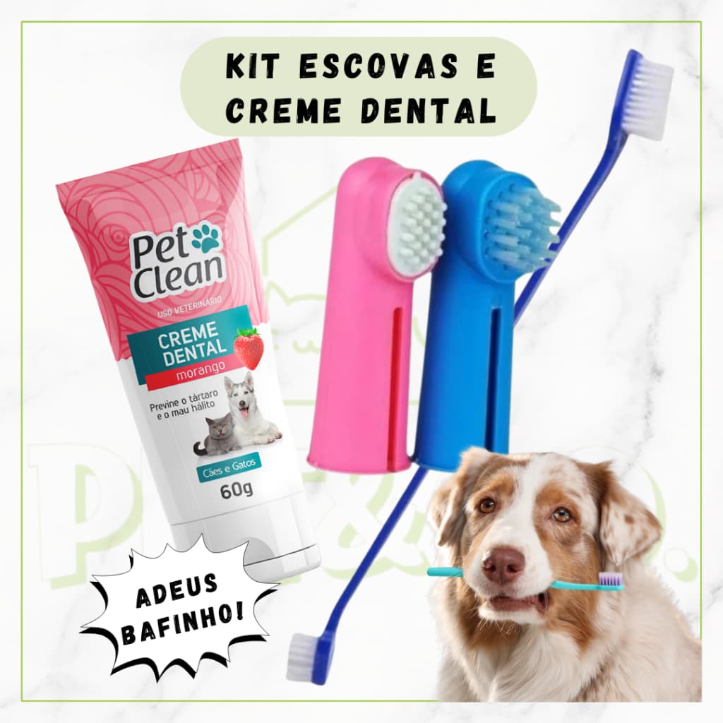 Kit Escova de Dentes 3 Peças e Creme Dental para Cachorros