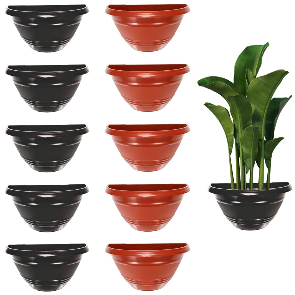 Kit 10 Vaso de Parede 1000 ml Preto Marrom Meia Lua de Plastico Flores e Plantas
