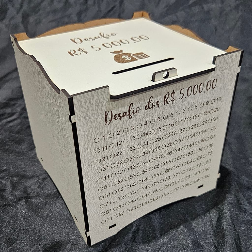 Cofre Desafio MDF, Junte R$5.000, R$10.000 ou R$20.000 Caixa/Cofrinho/Dinheiro/Deposito/Casal
