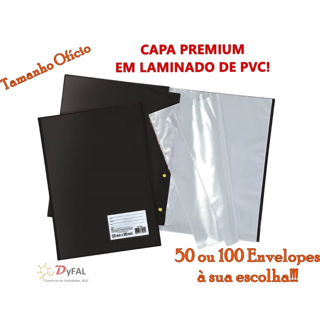 Pasta Catálogo 50 ou 100 Envelopes Ofício Capa Premium Preta DAC
