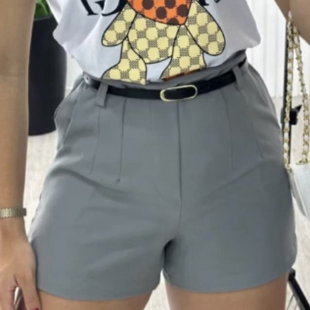 short feminino alfaiataria social cintura alta com cinto tendência promoção