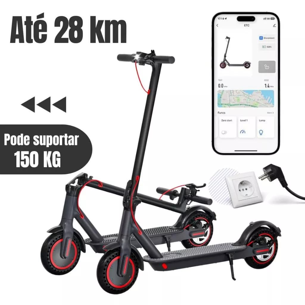 Patinete Elétrico para Adultos Dobrável 350W Leve| Autonomia 28KM | Suporta até 150KG para Transporte Urbano