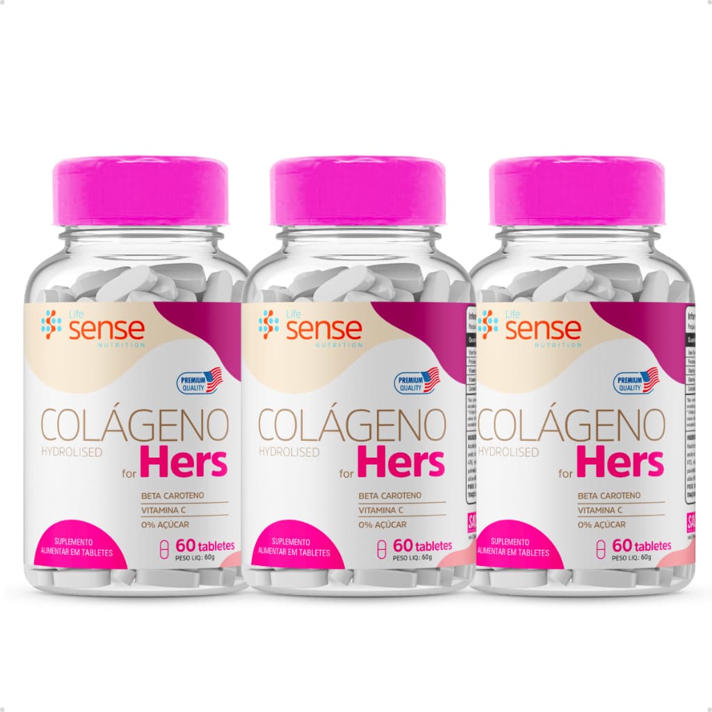 Kit 3x Colágeno hidrolisado 60 tabletes - Life Sense Nutrition