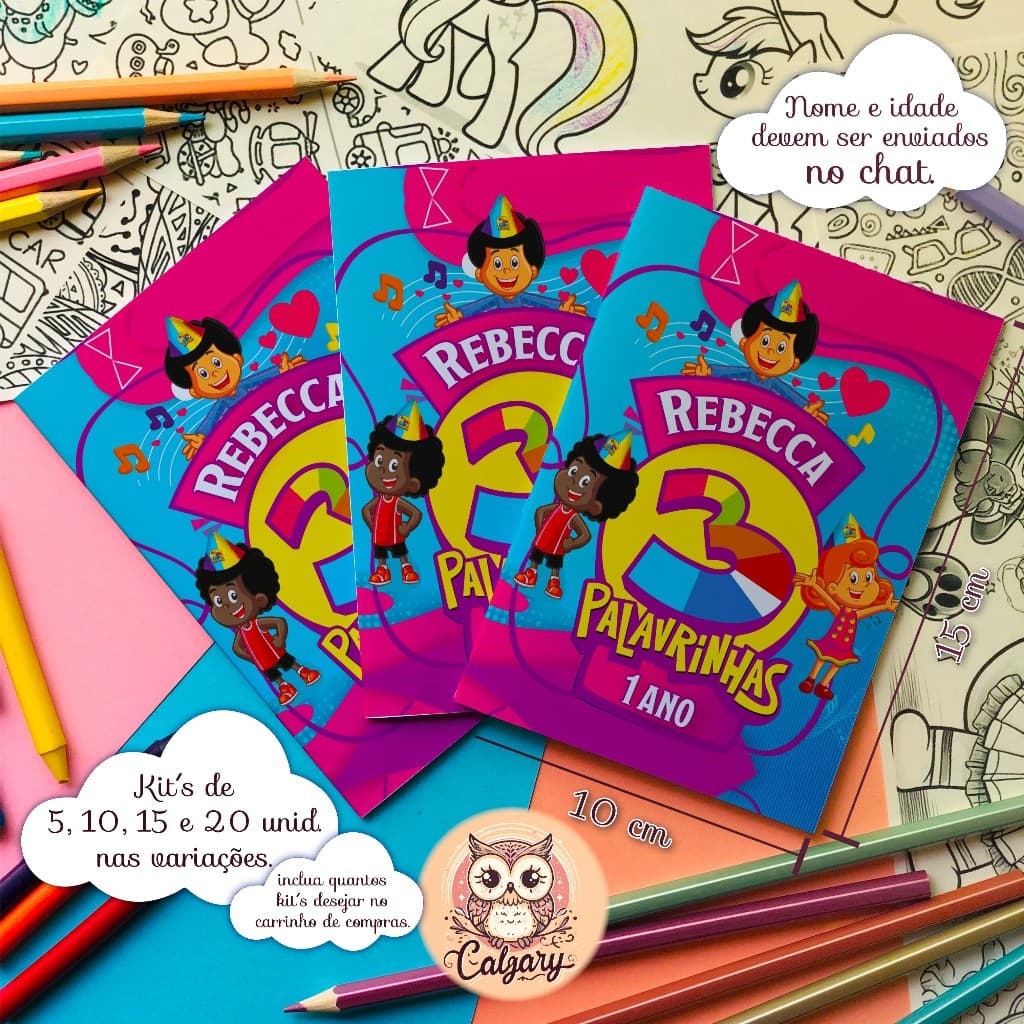 Revistinha de colorir 3 palavrinhas, lembrancinhas a6 10X15 CM.