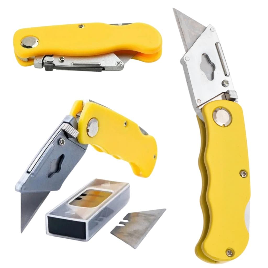 Estilete Dobrável Trapezoidal 2 UNIDADES Profissional Com 4 lâminas extras e Trava de Segurança