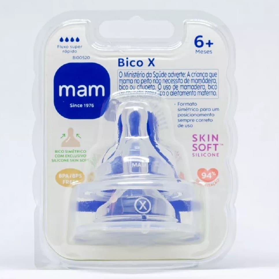 Bico Mamadeira X MAM 6+m - FLUXO SUPER RAPIDO c/2 uni