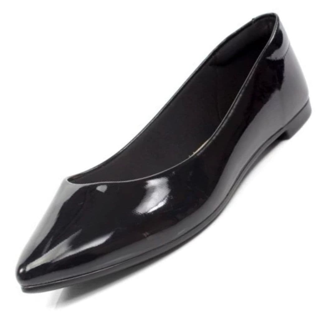 Sapatilha Feminina Bico Fino Preta Verniz Confortável Macia Sapato Feminino