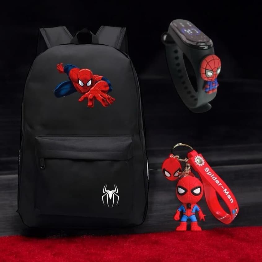 Kit Mochila Reforçada Homem Aranha + Relógio + Chaveiro Lançamento Bj